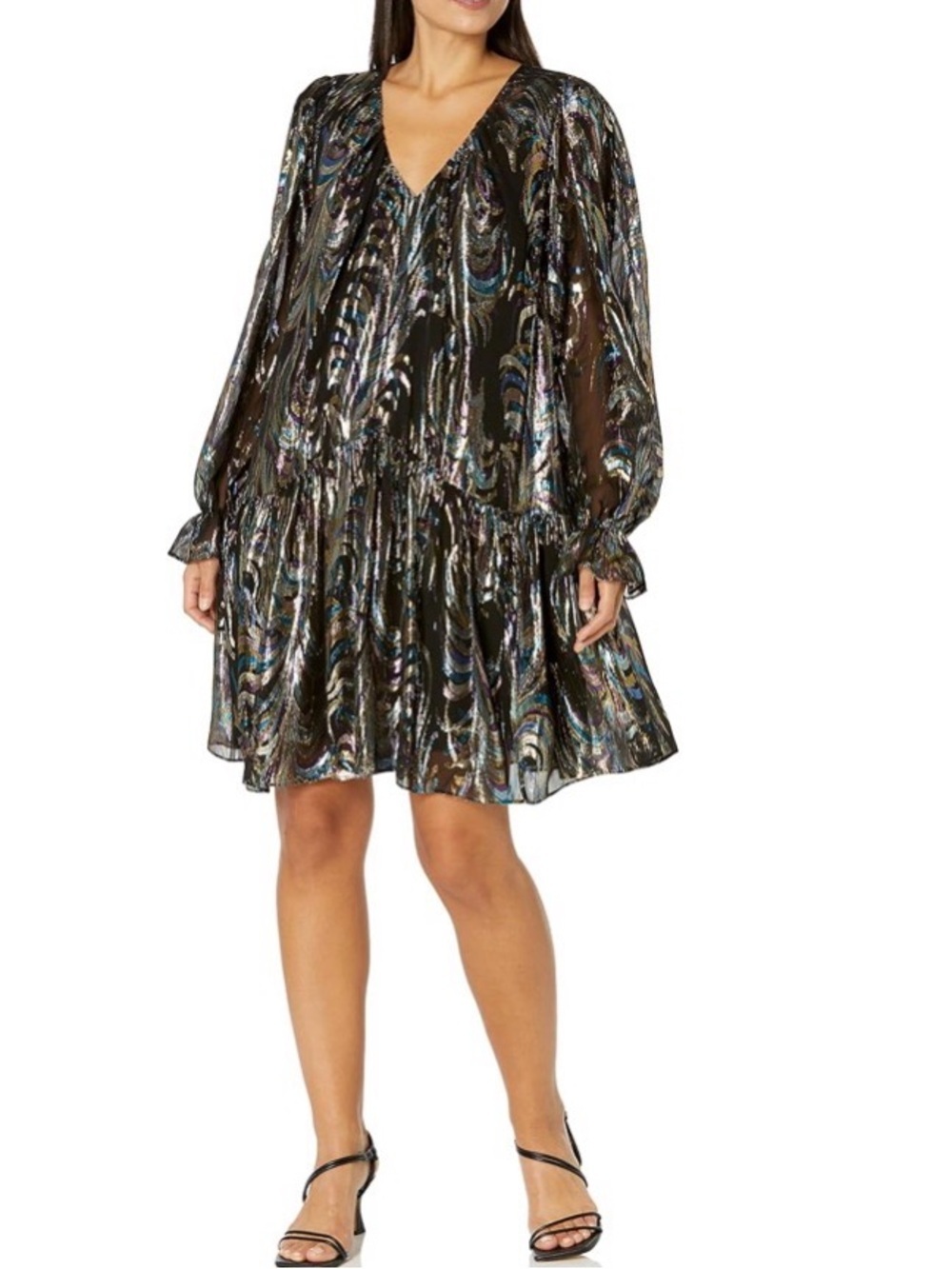NEW Trina Turk Celestial Metallic Blouson-Sleeve Mini Dress Small